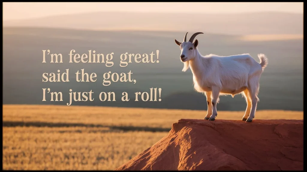 Tom Swifties: “I’m Feeling Great!” Said the Goat, “I’m Just on a Roll!”